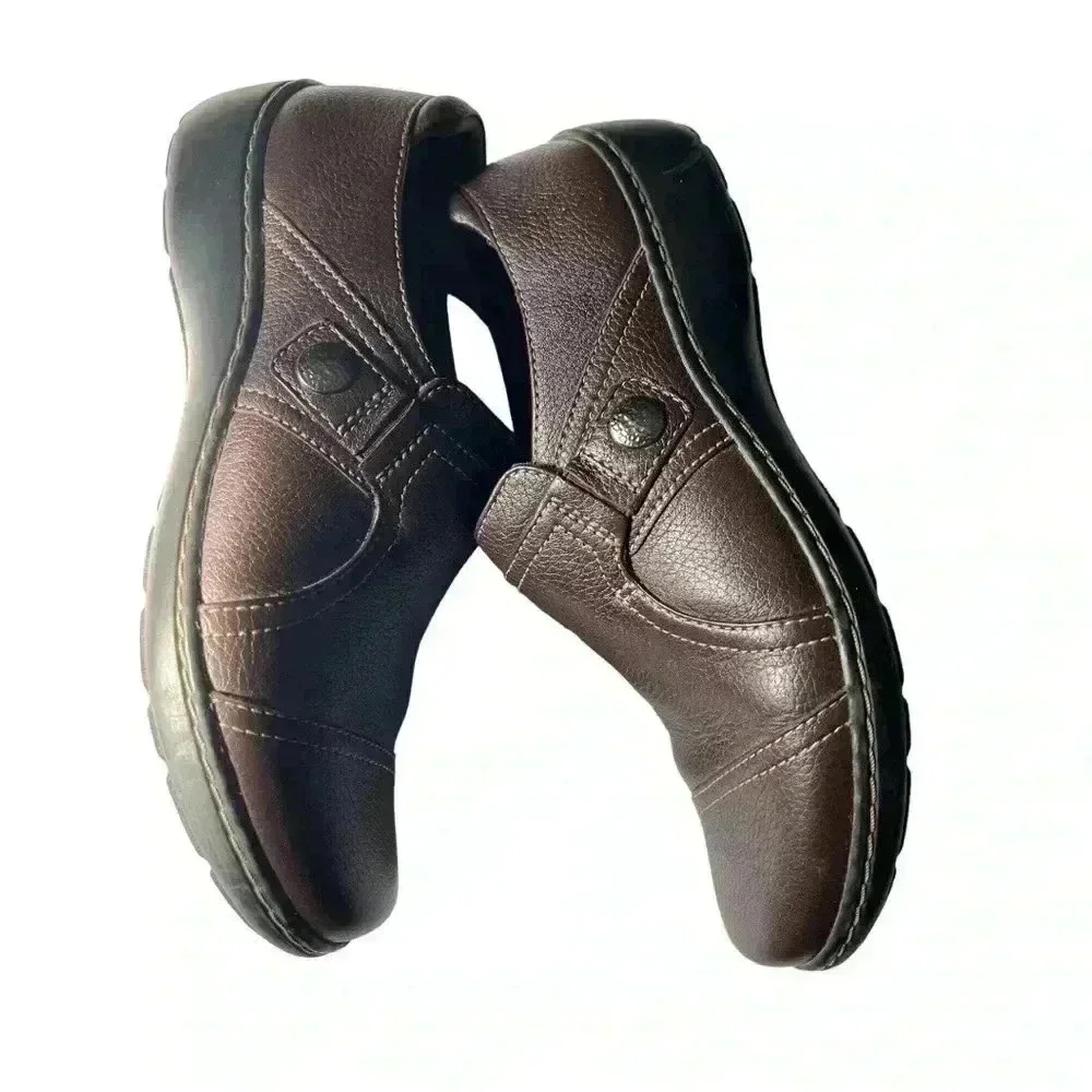 CLARKS - WOMENS CORA POPPY SHOES•BROWN GENUINE LEATHER FLATS•SIZE 61/2•